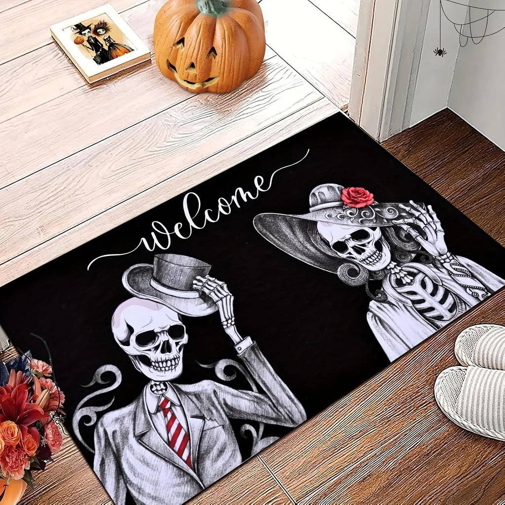 Halloween Easter Doormat Skull Welcome Mat Non-Slip Backing Indoor Outdoor Washable Floor Mat for Porch Entryway Home Holiday