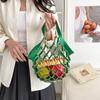 Foldable Leather Mesh Tote Bag Large Capacity Hollow Out Weave Bag Sweet Beach Handbag  Storage