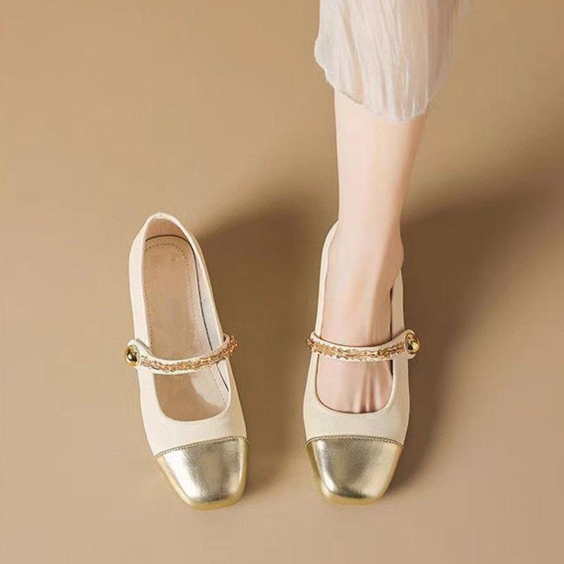 French Single Shoes Spring and Autumn Light Mouth Low Heel Square Head Word with Small Fragrant Style Small Leather Shoes Mary Jane Shoes