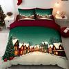 3Pcs Christmas Story Town Bedding Set Duvet Cover Warm Village Print Soft Polyester Queen Size Home Decor Holiday Gift