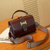 Leather Women's Bag First Layer Vegetable Tanned Cowhide Retro Shoulder Bag Premium Lock Handbag