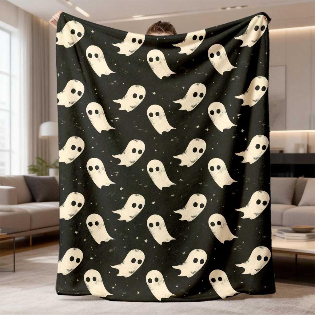 Cute Pink Halloween Ghost Print Throw Blanket Cozy Sofa Couch Manta Soft Bed Decorative Blanket For Bedroom Living Room