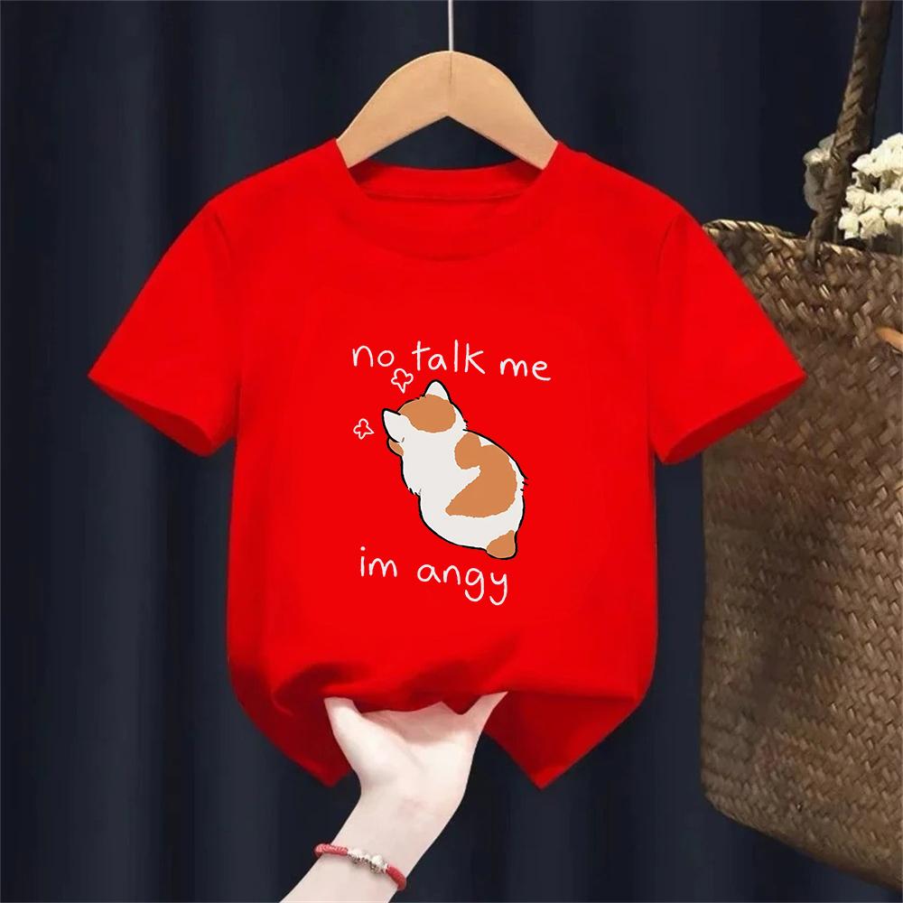 No Talk Me Cute Angry Cat Print Summer Innovative Childrens Printed Tshirt Fun 100 Cotton Casual and Fashionable 110