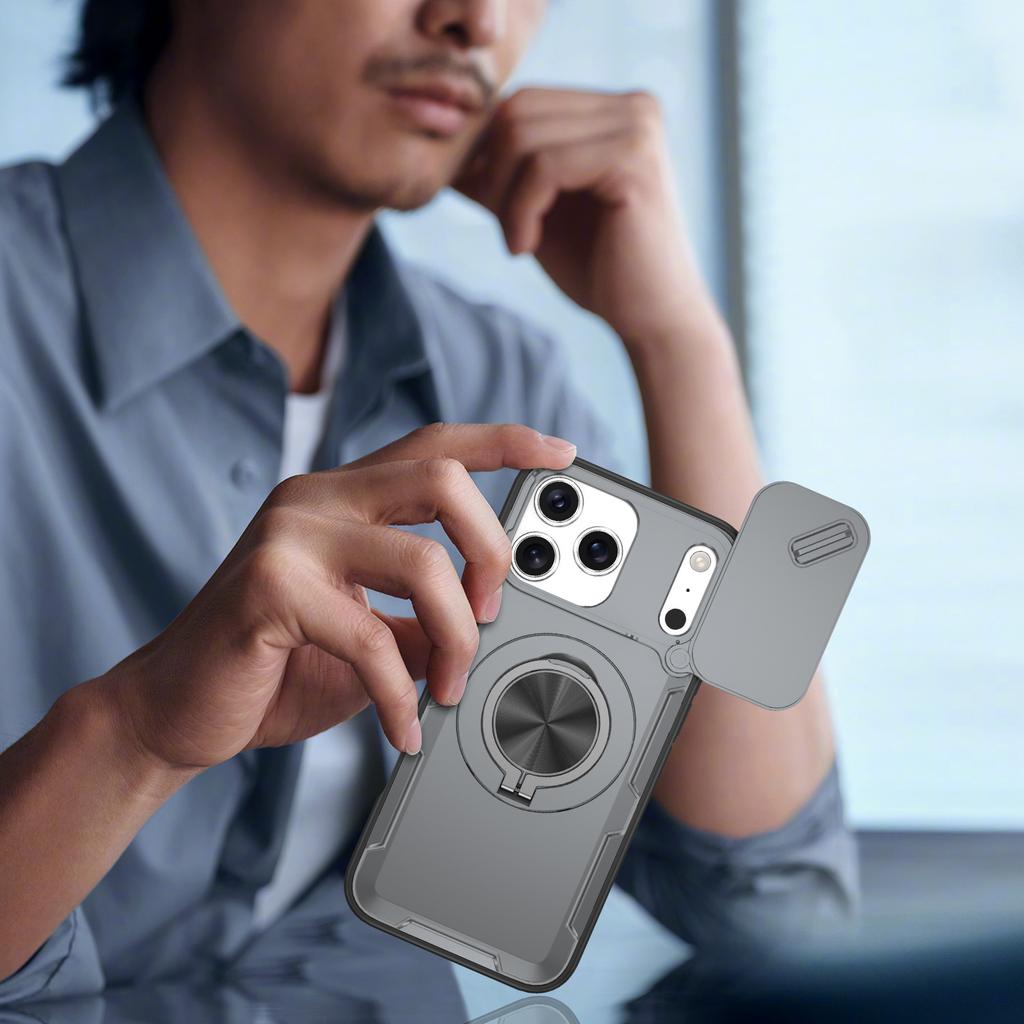 Anti-drop sliding window protective case, suitable for Apple iPhone17promax mobile phone case, magnetic suction bracket case.
