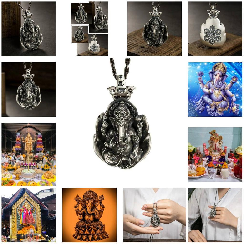 Vintage Retro Ganesha Elephant Head God Buddha Pendant Necklace Chain Wealthy Rich Unisex Men Women Fashion Gothic Amulet Talisman Jewelry Party Gift