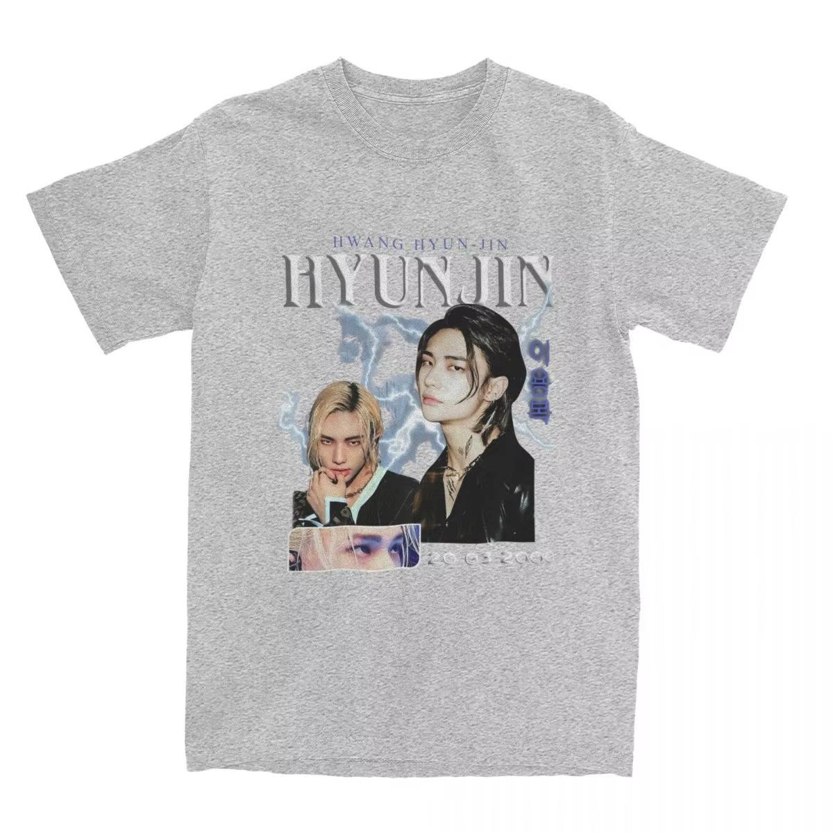 

Hyunjin Homeless Children Kpop Fan T-shirt American Hip Hop Summer New Women Retro Fashion fans Short-sleeved Top S