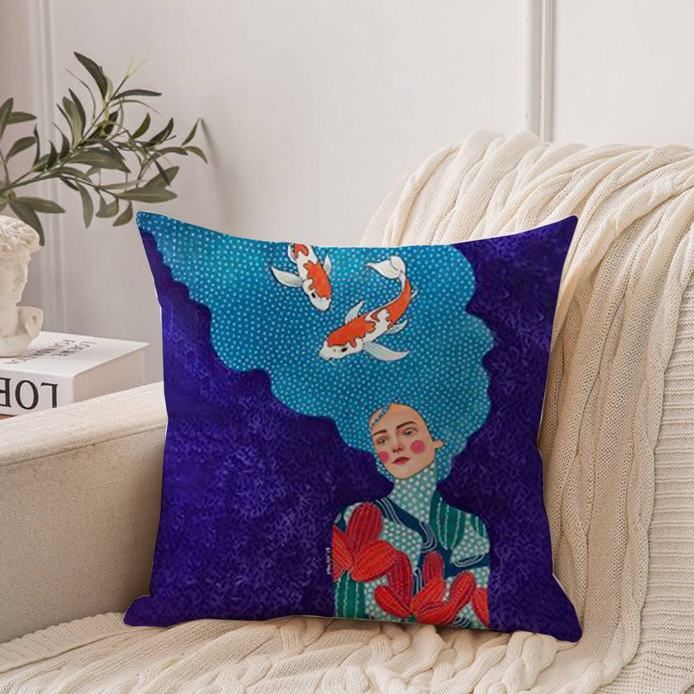 Vintage Abstract Girl Hair Flower Pillow Case Home Decor Throw For Sofa Bed Car Room Decor Gift Idea