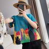 Wrinkled Spring Clothes Printed Mother Loose Sweater Mid-sleeve Summer Bottoming Shirt
