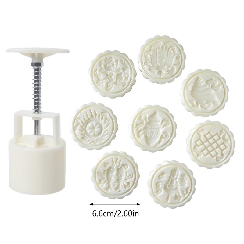 Hand Press Mooncakes Molds 8 Different Pattern For 100G Dessert Easy To Use Baking Tool Durable ABS And Nonrust Steel