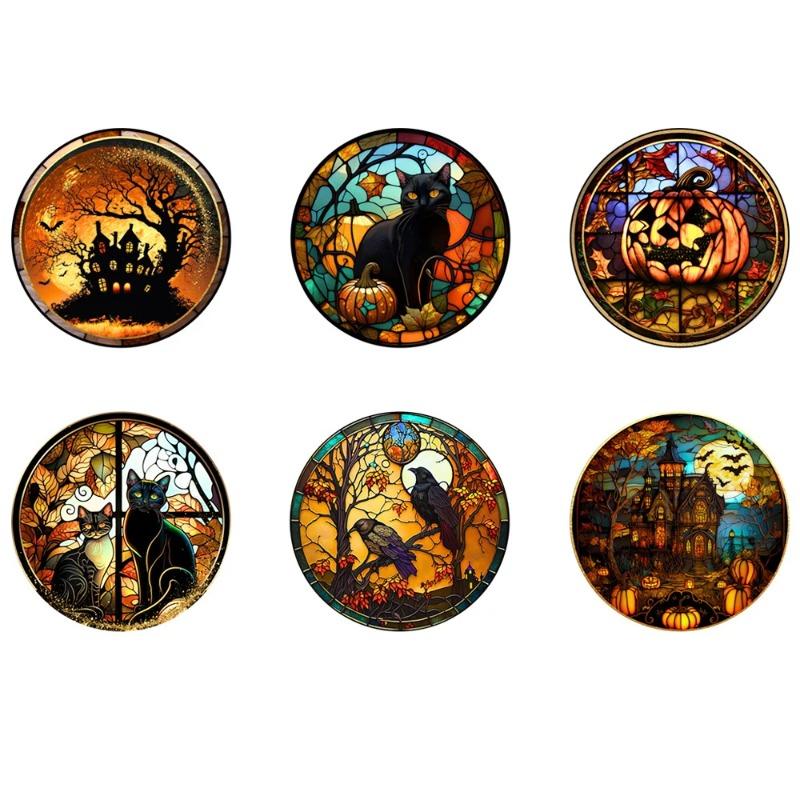 Halloween Pvc Static Glass Stickers Castle Cat Removable Non Adhesive WindowDecals for Party Home Decoration Haunted House Props
