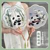 Panda Embroidery Fan, Chinese Style Ancient Style Eight-Petal Fan, Fairy-Like Hanfu Cheongsam Fan, Classical Palace Fan, Dance Fan