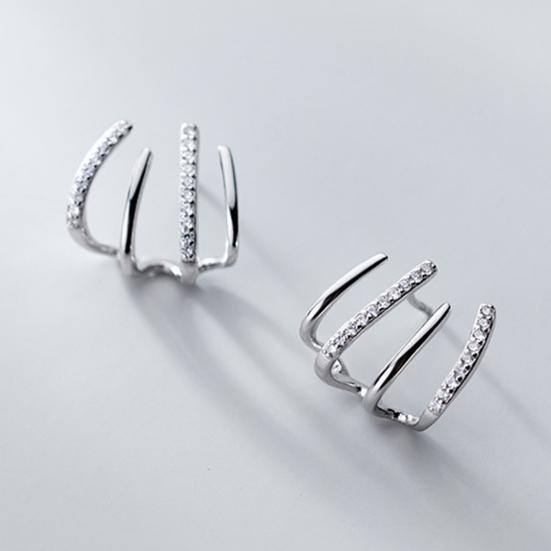 Yousheng 1 Pair Huggie Earrings Rhinestone Contrast Color Claw Shape Hollow Anti-allergy Electroplated Lightweight Stainless Ear Decoration Jewelry
