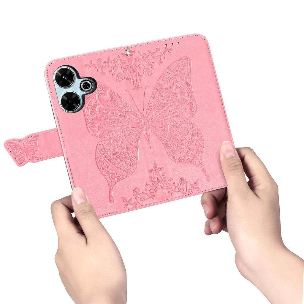 For Xiaomi Redmi 13 5G/13 4G Case Stand PU Leather Phone Cover Butterfly and Flower Imprinted