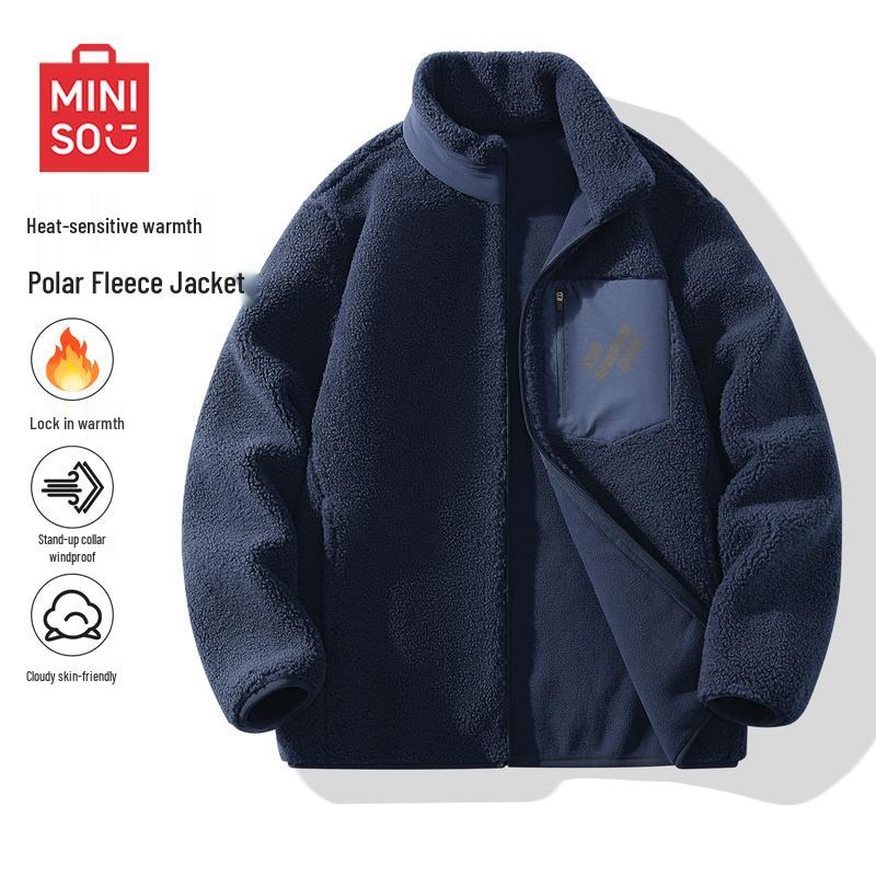 MINISO Men's Winter Plush-Lined Stand Collar Jacket