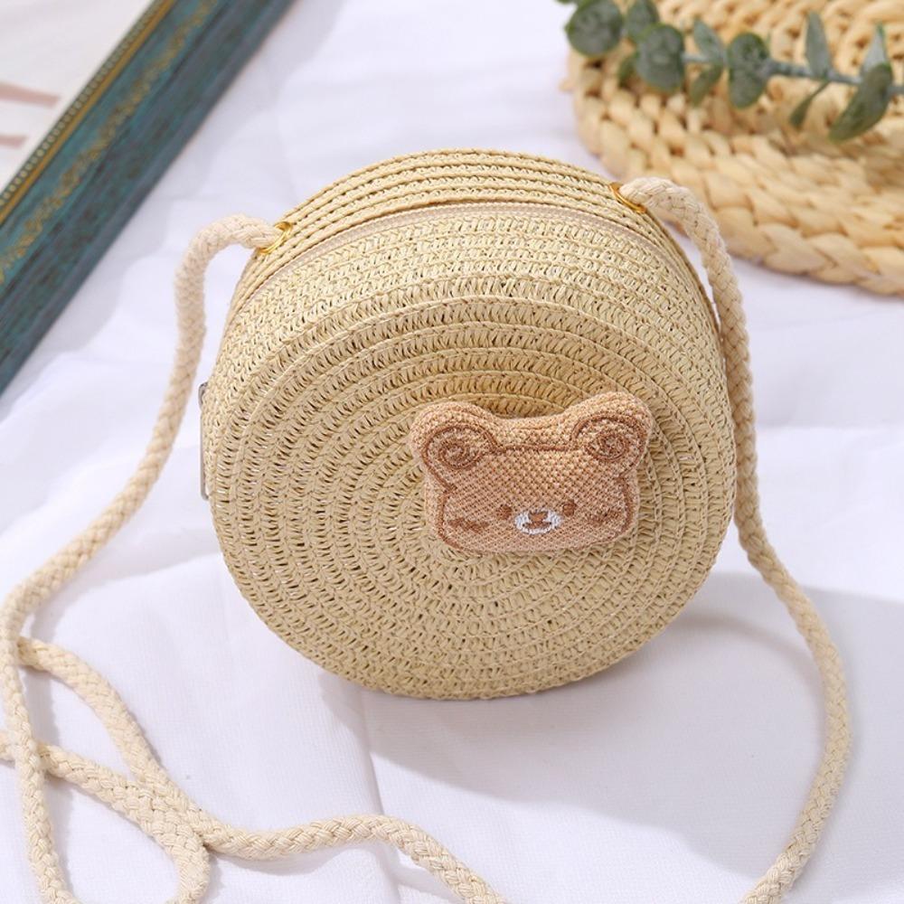 

Плетена Солом яна Солом яна Сумка Форми Мушлі Сумки Через Плече Гаманець Сумка Дитина Діти Beige-bear