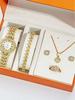 Luxury Women's Watch and Jewelry Set Includes Watch Bracelet Earrings Ring Necklace Square Dial Three Crystal Design Fashion Accessory