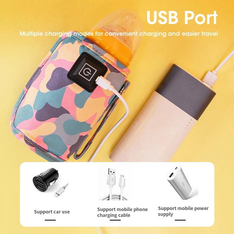 Portable USB Electric Baby Milk Bottle Warmer Heater with Temperature Control for Travel Stroller Insulated Bag Feeding Keep