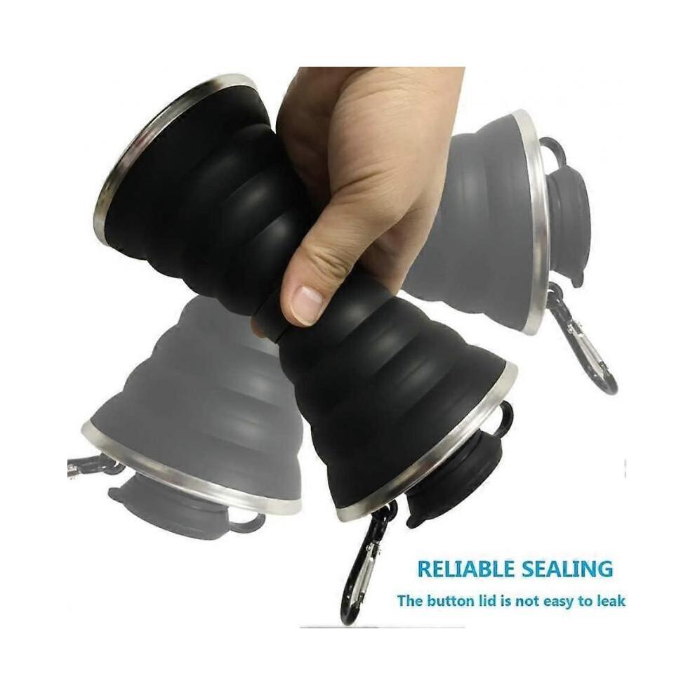 Collapsible Water Bottle, Camping Cup with Carabiner, Reuseable Silicone Foldable Leak Proof Portabl