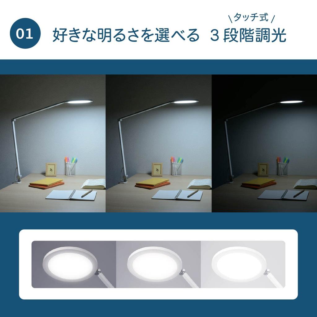OHM Electric LED Arm Light, Dimmable and Color-Adjustable, Clamp Light, Desk Light, Desk Stand, AS-LDC6K-W 06-1947 OHM