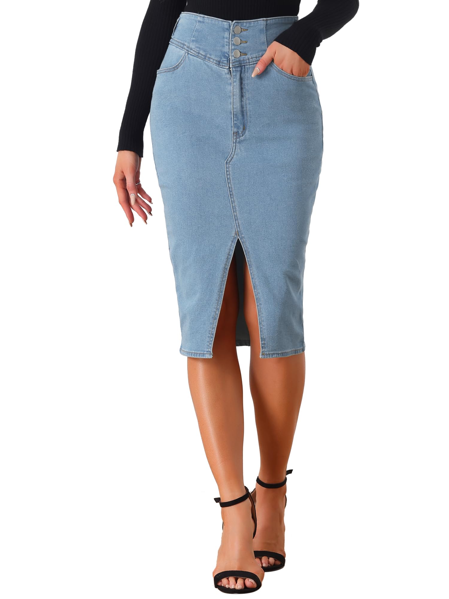

Allegra K Women s High-Waisted Split-Hem Pencil Jeans Skirt, Light Blue, Size M