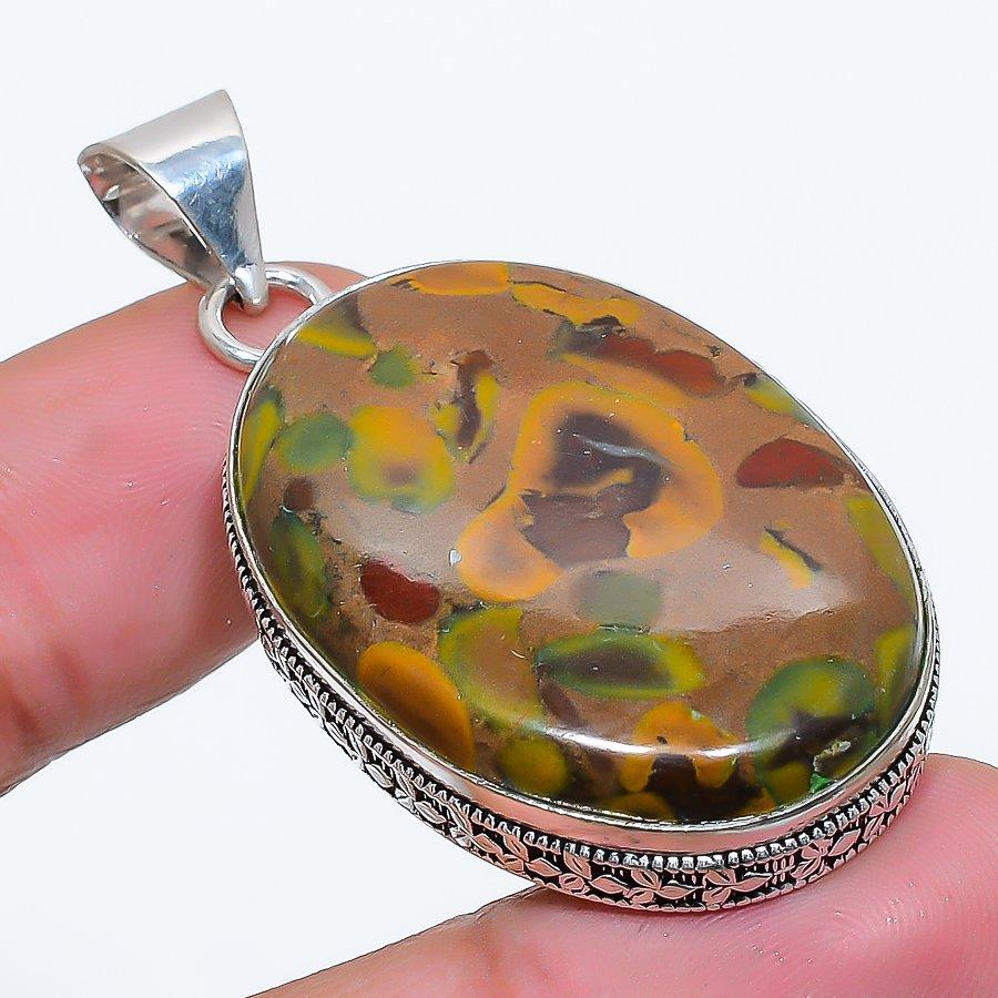 

Bamboo Jasper Gemstone Handmade 925 Sterling Silver Jewelry Pendant 1.89 SU-10676