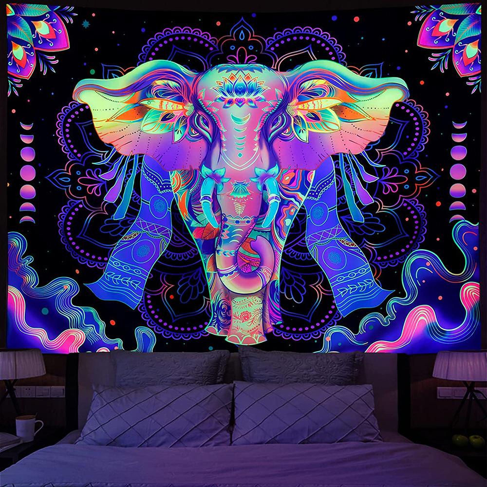 Wall Hanging Aesthetic Tapestry Uv reactive Fluorescent Elephant Fluorescent Background Wall Cloth For Living Room