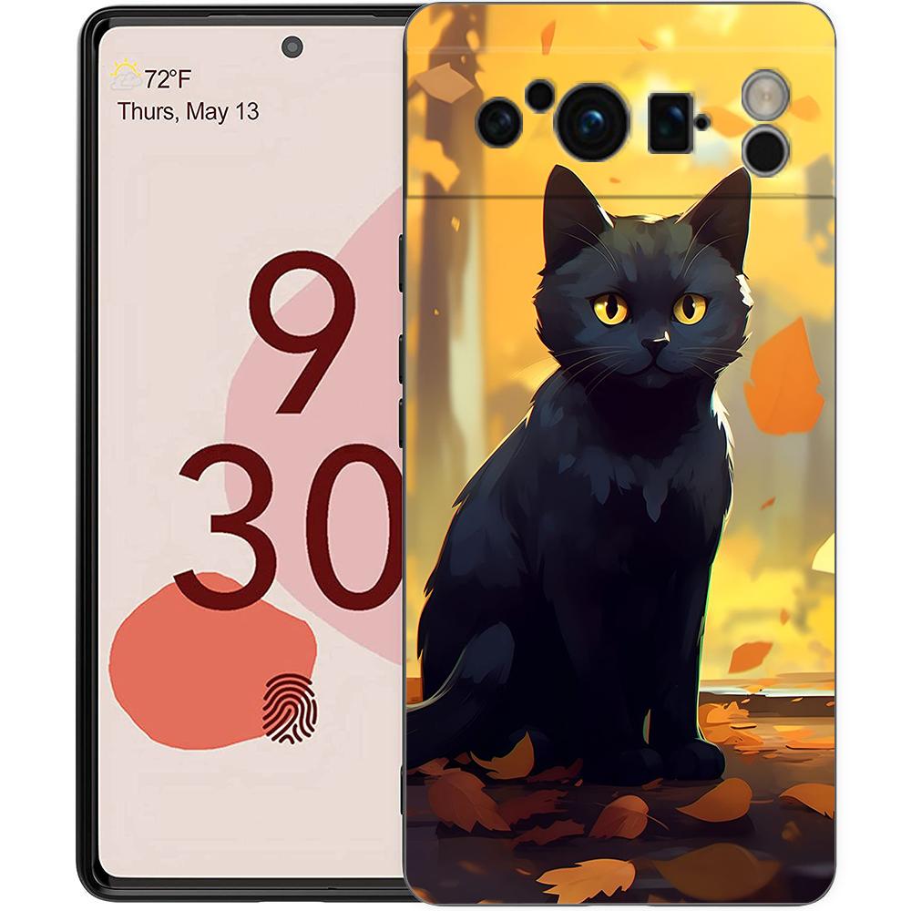 Artistic Black Cat Starry Night Phone Case For Google Pixel 9 8 7 6 Pro XL 8A 7A 6A TPU Shell Soft Shockproof Black Cover