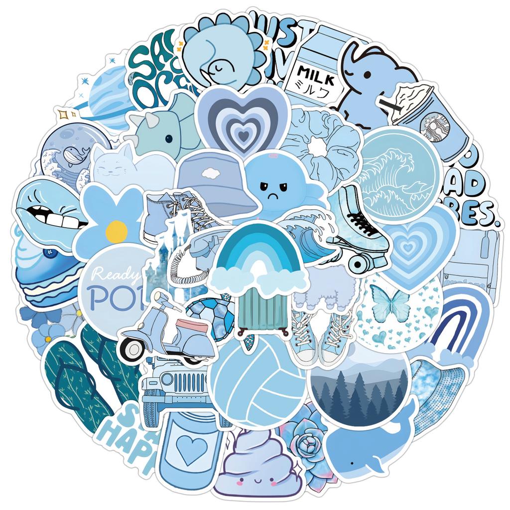 60/120 New Style Sky Sea Blue Small Fresh Graffiti Stickers Suitcase Waterproof Mobile Phone Computer Stickers