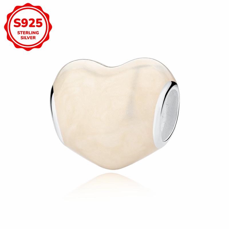 New 925 Silver Colorful Shine Heart Shaped Charms Beads Fit Snake Chain Bracelet Necklace Women DIY Fine Jewelry Gifts