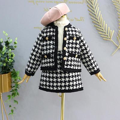 Girls Fashion Autumn Spring Long Sleeves Princess Top Plaid Skirt Two-piece Outfits