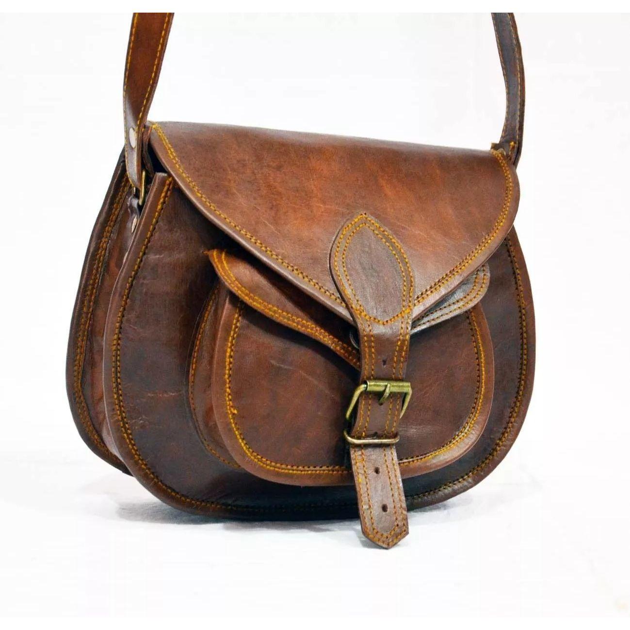 

Винтажная подлинная коричневая кожаная сумка-мессенджер через плечо ручной работы 9 x 7 x 3 in