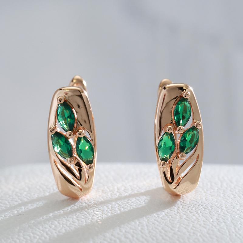 Kinel Green Leaf Zircon Vintage kvinners øredobber med rosa gullfarge