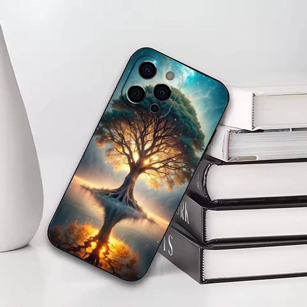 

World Life Tree Mobile Phone Case For iPhone17,16,15,14,13,12,11 Plus,Pro Soft Silicone Black Cover iPhone12PRO