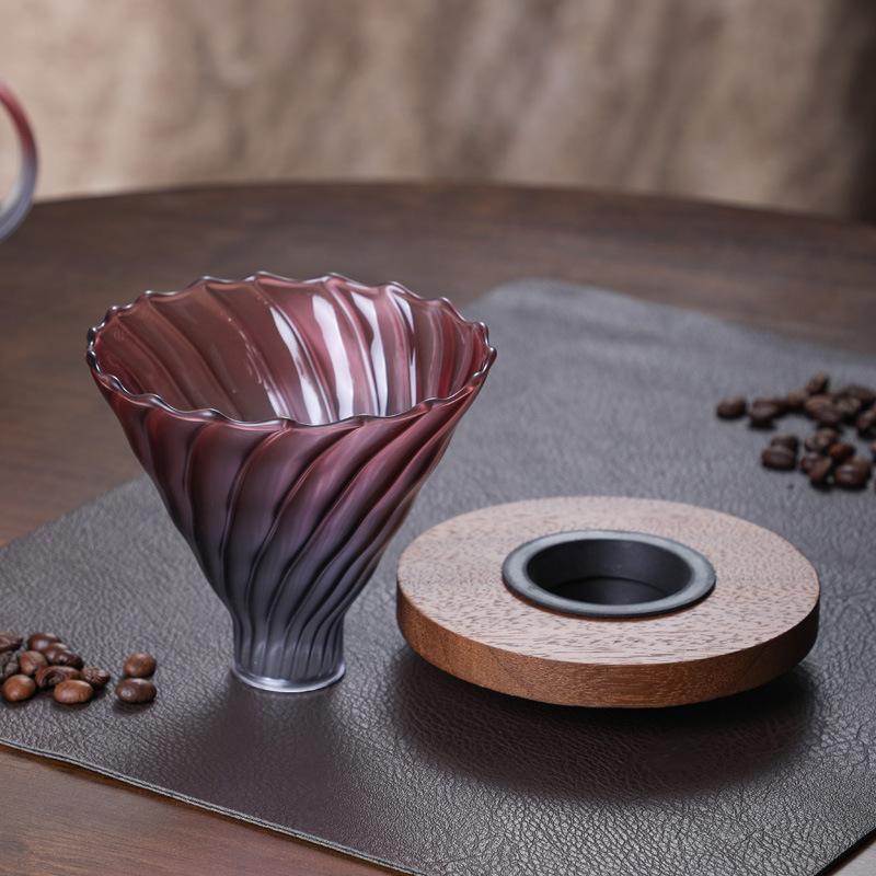 Glass coffee pot pour-over spray color walnut tray coffee filter brew coffee pot set Rose red filter cup with walnut wood (blown)