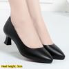 Women's Spring and Autumn Professional Shoes Genuine Leather Soft-Soled Work Shoes Black Mid-Heel Chunky Heel Comfortable Leather Shoes