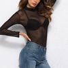 Damen Mesh Oberteil Durchsichtig Ultradünn Sexy Stretch Langarm Oberteil