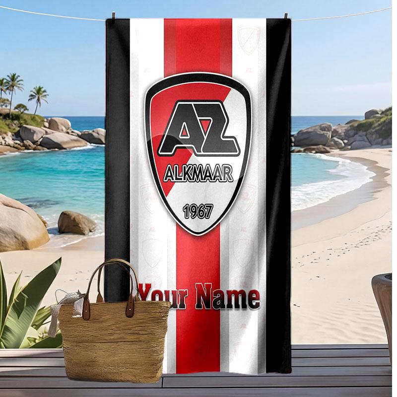 Asciugamano da Spiaggia Personalizzato Stampato AZ Alkmaar Logo Calcio Supporto Nome Personalizzato Testo Asciugamano Assorbente Per Sport Viaggio Regalo Speciale