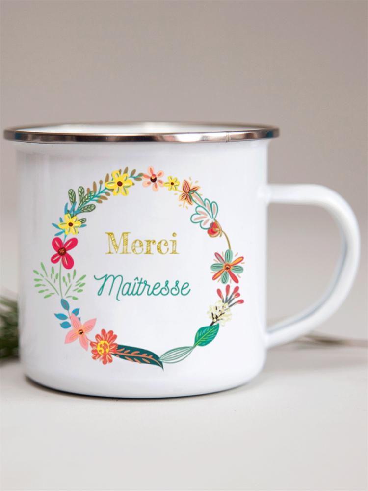 Französische Emailletassen mit Blumendruck Kreative Kaffeetasse Milch Wein Bier Getränk Saftbecher Schule Zuhause Henkel Trinkgeschirr Lehrergeschenke