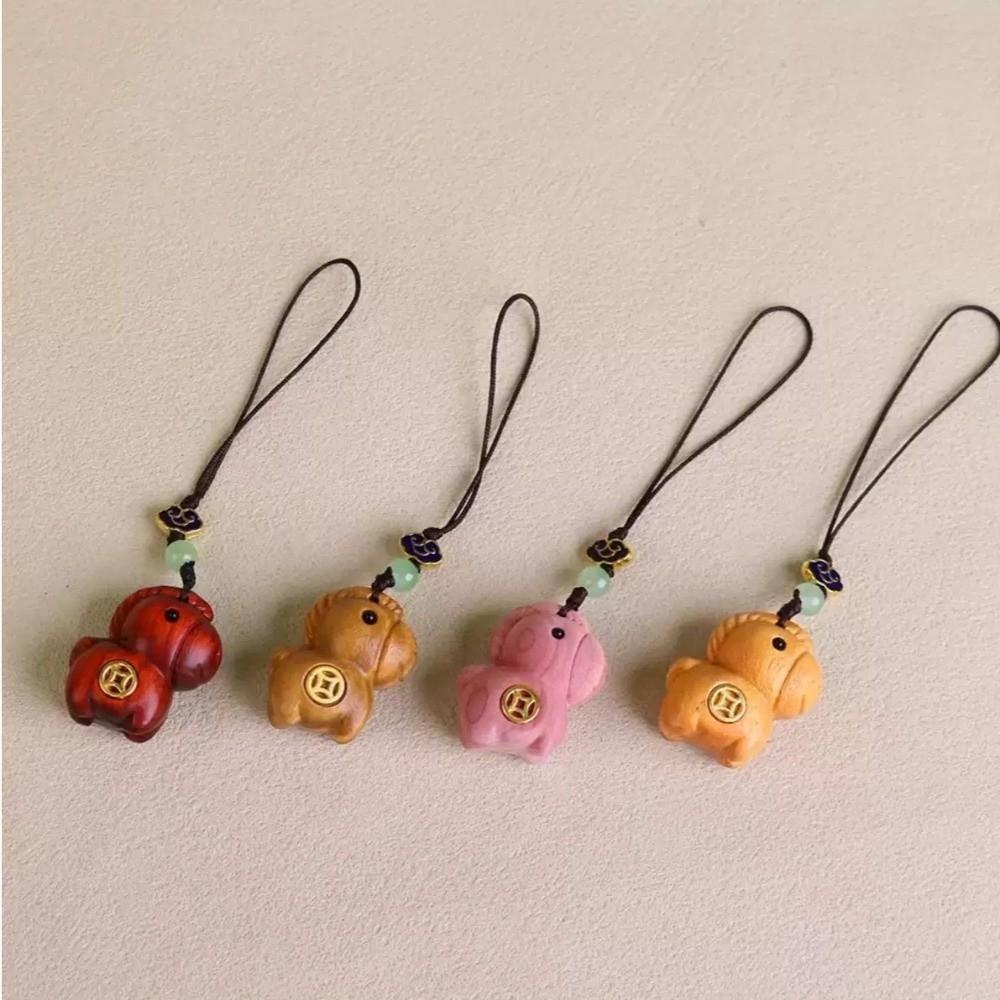 Pendentif de Sac Zodiaque Dessin Animé Bois Chaîne de Téléphone Devenir Riche Cheval Porte-Clés Nouvel An