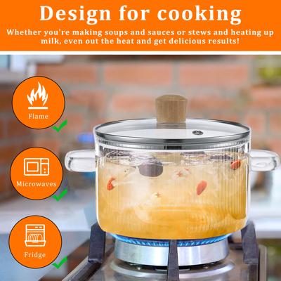 Pentola in vetro trasparente con coperchio, 1,6 l, resistente al calore, pentola per zuppa in vetro, doppi manici, utensili da cucina