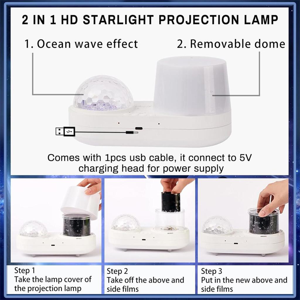 USB Ocean Wave Jellyfish Light Projector Star Galaxy Night For Kids Led Lamp Rotating With Timer Bedroom Projection Lights Room