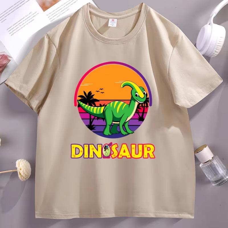 Cartoon Dinosaur Graphic T Shirts Cotton Shortsleeved Round Neck Tshirt Basic Tees Funny Round Neck Breathable Male Clothes