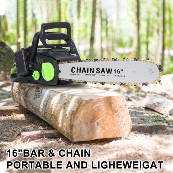 16 Inch Cordless Chainsaw Brushless Motor Electric Chainsaw Battery Powered Chainsaw with 2 x 4Ah Batteries Auto-Lubrication Chain Saw