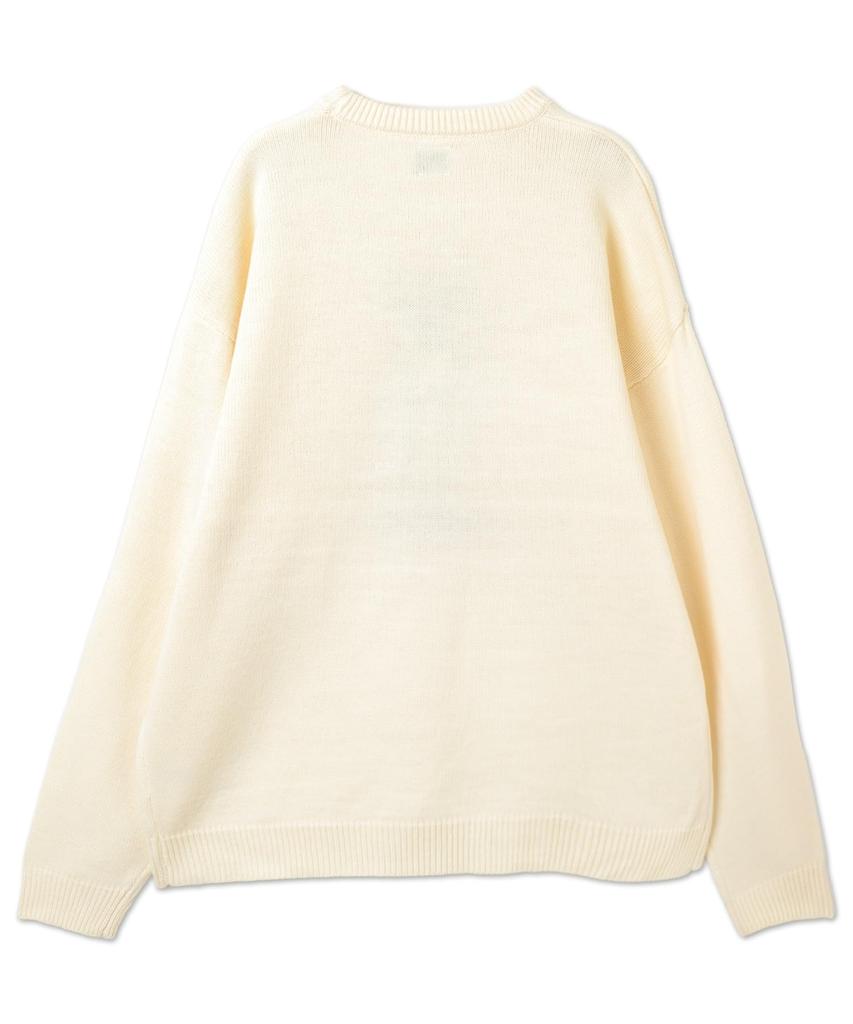 WEGO Animal Jacquard Knit Pullover Loose Men's Sweater, Unisex, Spring/Autumn/Winter, Fit, Casual, Large, Gift, White/Ivory