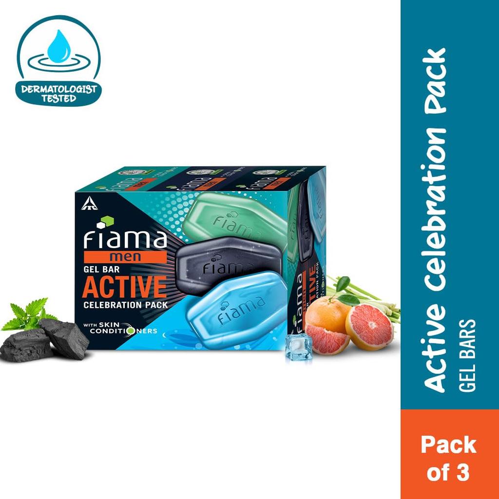 Fiama Men Gel Bar Active Celebration 125gx3 Unique Bars  Moisturizing Refreshing Soap