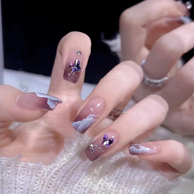Heart-Fluttering Fairy Gradient Butterfly Cloud Wearable Nails Set N5006 [Glue]