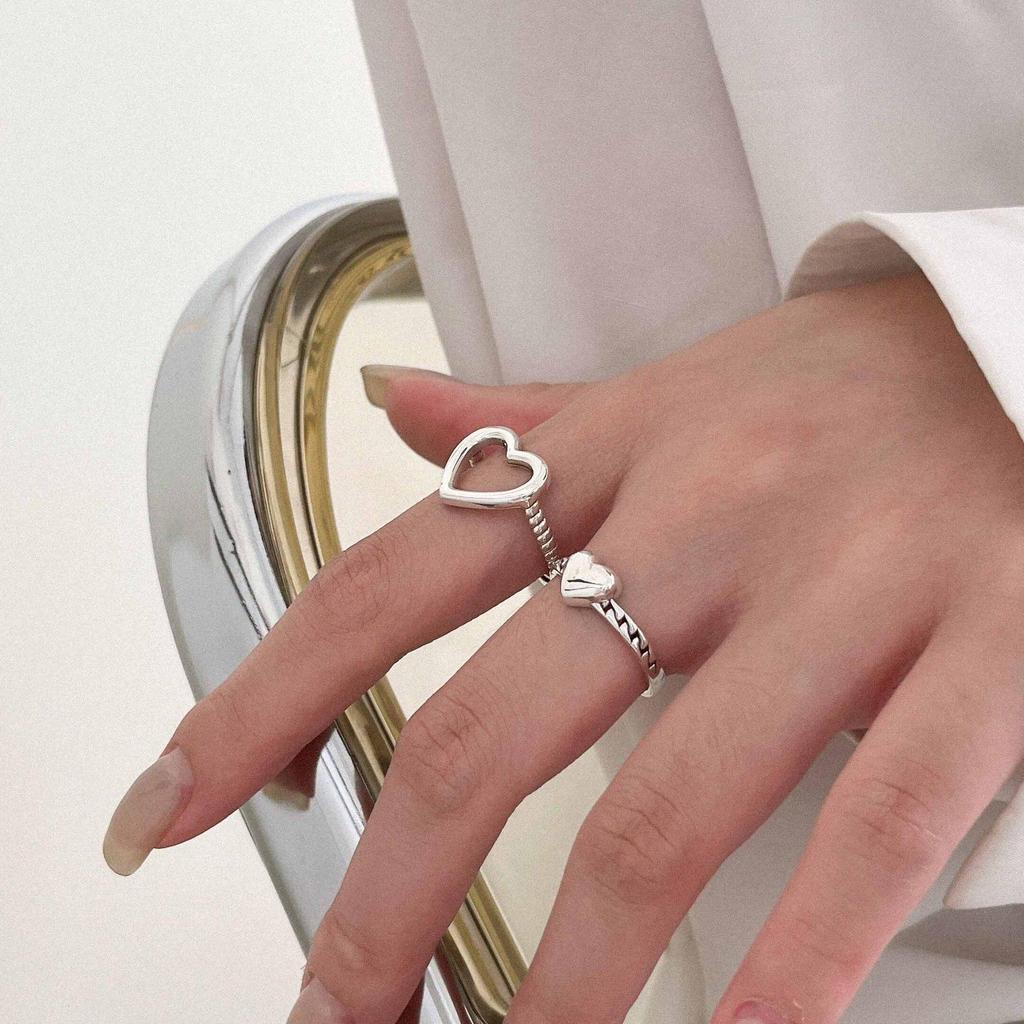 Yinruitai s925 Argent Sterling Cœur Creux Empilables Tendance Coréenne Bagues de Couple pour Femmes