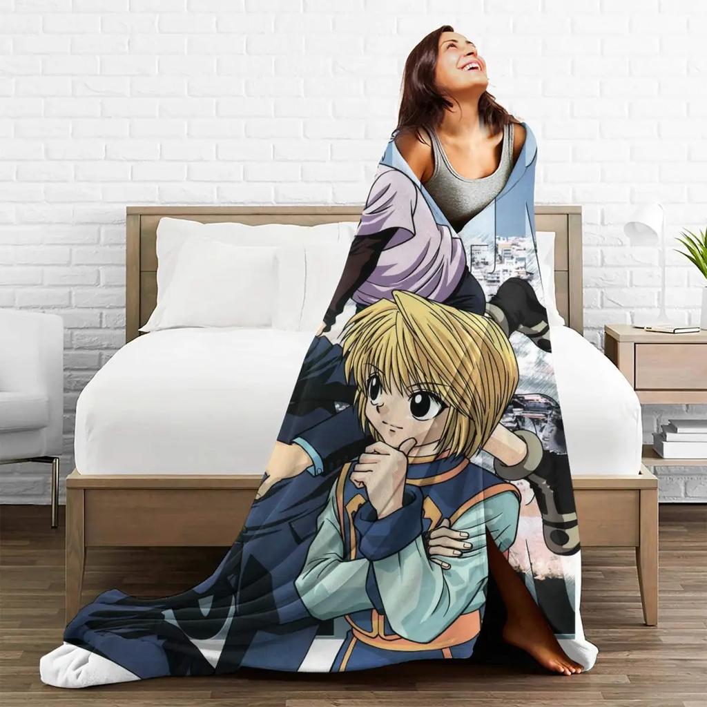 Anime Hunter X Hunter Blanket Coral Fleece Plush Killua Zoldyck Kurapika Freecss Gon Super Soft Throw Blankets for Bed Bed Rug