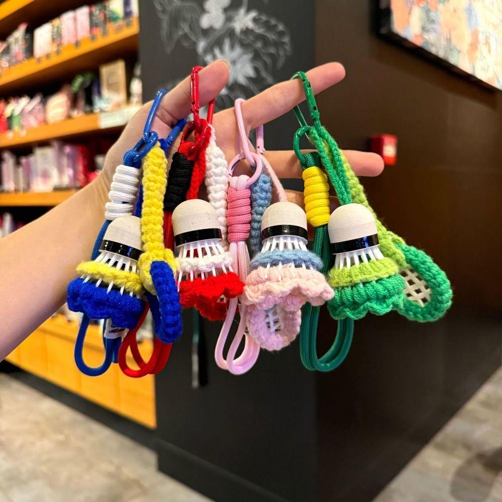 

Cute Crochet Badminton Keychain Bright Color Car Keyring Fashion Knitted Badminton Pendant Gifts Blue A