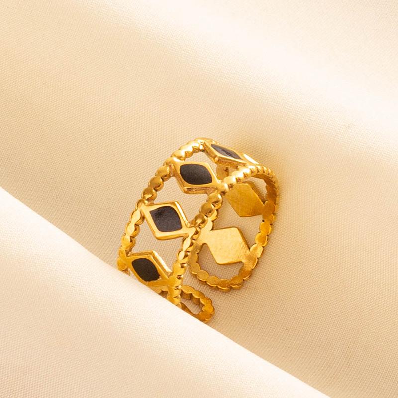 Balck Enamel Gold Plated Heart Fire Evil Eye Stainless Steel Ring Vintage Finger Jewelry Sun Moon Star Rings For Women Men Bague